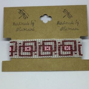 Handmade beaded bracelet "White, red, pink"